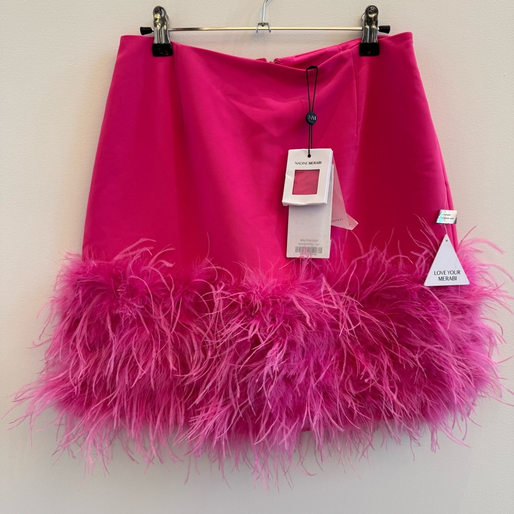 NADINE MERABI Pink Feathered Skirt